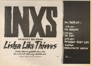 18/1/86pn30 Advert: Inxs Album Listen Like Thieves 7x11