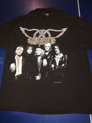 Vintage 1997 Aerosmith Nine Lives Tour T Shirt Black Band Tee