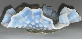 Vintage Fenton Moonstone Opalescent Hobnail Ruffled Edge Small Candy Dish