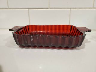 Vintage Red Depression Glass Rectangle Tray (star Pattern) W/ Handles