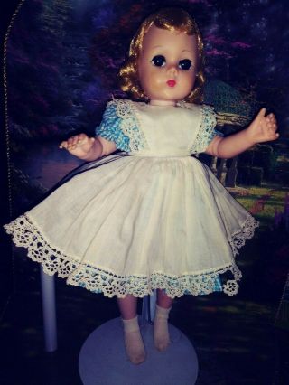 Vintage Madame Alexander Lissy Doll In Tagged Blue & White Taffeta Gingham Dress
