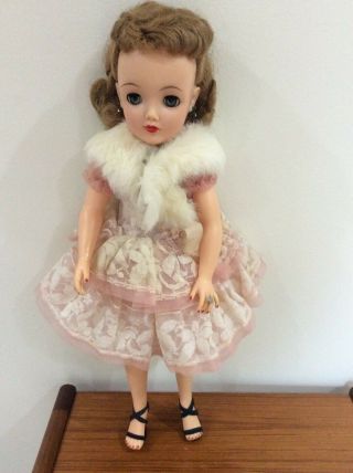 Ideal Vt18 Doll Miss Revlon Vintage 1950s Pink Lacy Party Dress & " Fur " Stole