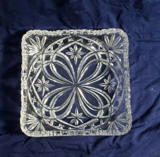 Vintage Cut Etched Glass Crystal Square Tray Dish 5 - 3/8 " X 5 - 3/8 "
