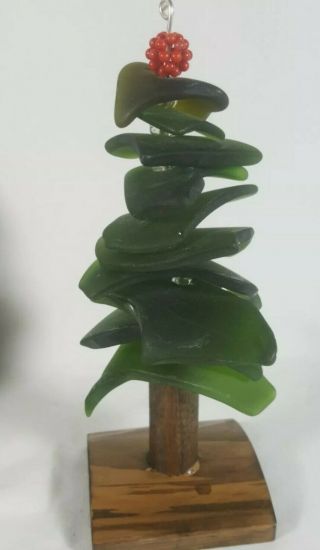 Vintage Hand Picked Crafted Sea Glass Christmas Tree Art Statue Sculpture Ocean
