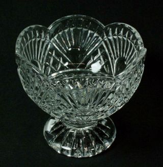 Clear Lead Crystal Footed Compote Bowl With Scalloped Rim And Fan Pattern