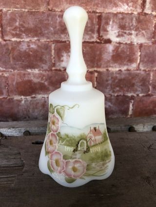 Signed Fenton Musical Bell “somewhere My Love” Hand Painted Church With Flowers