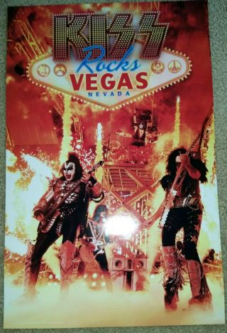 Kiss Promo Poster 11 " X17 " Kiss Rocks Vegas 2 Sided Gene Simmons Paul Stanley