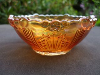 Unusual European (??) Carnival Glass Bowl.  Unique Edge.  Unknown Pattern & Maker.