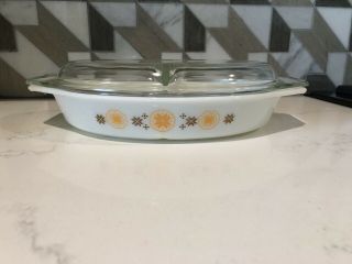 Vtg Pyrex Town & Country Divided Oval Casserole Dish & Lid 1 - 1/2 Quart Oven Set