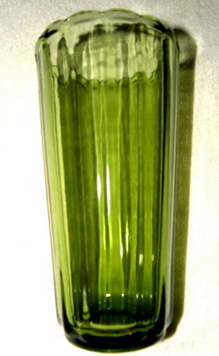 Vintage Mid Century Avocado Green Glass Fluted Scalloped Large 9 " Vase Indiana?