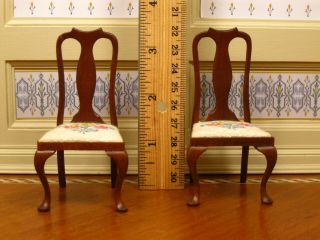 Linda Miner Pair Queen Anne Dining Room Side Chairs Artisan Dollhouse Miniature 2