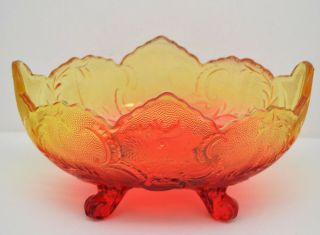 Vintage Indiana Art Glass Red Orange Amberina Large Footed Oval Bowl