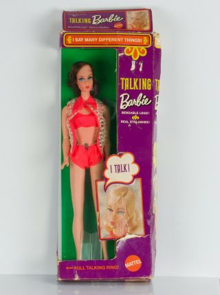 Vintage Mattel 1969 Talking Barbie Doll Brunette 1115 With Box