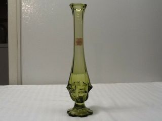 Vintage Fenton Art Glass Colonial Green Valencia Pattern Bud Vase - 1969 - 1974