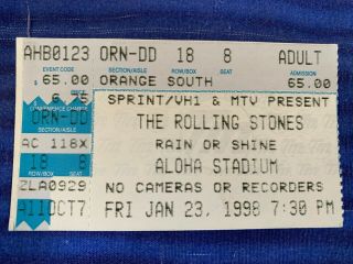 The Rolling Stones Ticket Aloha Stadium Concert Honolulu Hawaii Jan 23 1998 F/s