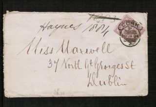 Gb 1884 Cover With 1d Lilac In Ireland With Cork Postmark