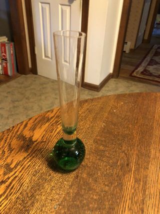 Art Glass Controlled Bubble Paperweight Base Vase Green Bud Vase