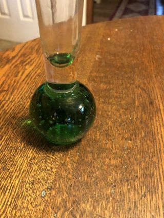 Art Glass Controlled Bubble PAPERWEIGHT Base VASE GREEN Bud Vase 2