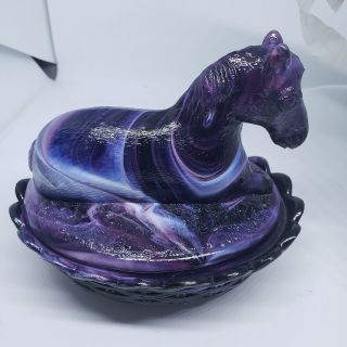 Vintage Westmoreland Purple White Swirl Slag Candy Dish With Top