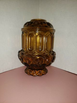 Vintage Le Smith Moon Stars Amber Glass Fairy Lamp Candle Holder Tealight