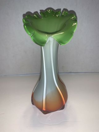 Vintage Murano Style Jack In The Pulpit Hand Blown Art Glass Vase 7 1/2” Tall