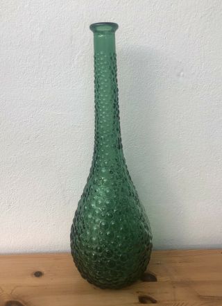 Vintage Emerald Green Glass Genie Bottle Italian Empoli Hobnail Decanter