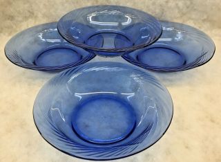 Set of 4 Pyrex Festiva Cobalt Blue Glass Swirl Soup/Salad/ Cereal Bowls - 7 1/2 