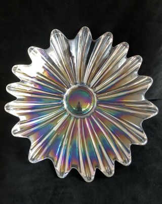 Vintage Federal Glass Iridescent Celestial Sunburst Bowl Centerpiece 11 Inch
