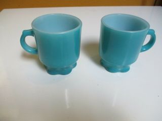 2 - Vintage Fire King Coffee Cup Mug Turquoise /teal Scallop Foot Anchor Hocking