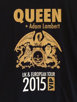 Queen,  Adam Lambert 2015 Vip Uk & European Tour Large T - Shirt Great Cond.