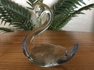 Vintage Blue And Clear Art Glass Swan Figurine Paperweight