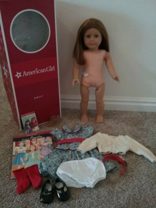American Girl Doll Emily Meet Outfit Red Hair Blue Eyes Molly Kit Dress