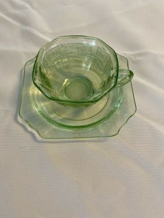 Vintage Anchor Hocking Princess Green Tea Cup And Saucer.  Depression Glass