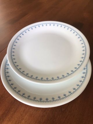 Set Of 5 Vintage Corelle Snowflake Blue Garland 10.  25” Dinner Plates