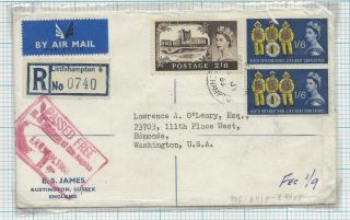 29273 Gb Jun 1967 Littlehampton Registered Airmail Cover To Usa Qeii 2/6d Castle