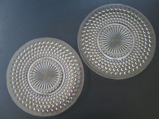 2 Vintage Anchor Hocking 8 1/2 " Clear Glass Hobnail Luncheon Plates