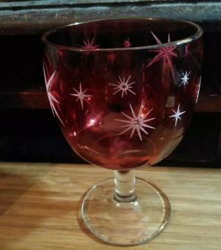 Bartlett Collins Atomic Starburst Thumbprint Cranberry Goblet