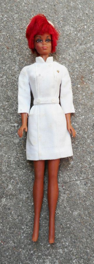 Vintage 1966 Mattel Barbie Doll Julia African American Twist &turn Red Hair