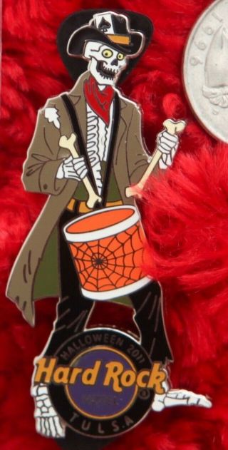 Hard Rock Cafe Pin Tulsa Hotel Halloween Skeleton Drum Cowboy Hat Lapel Logo
