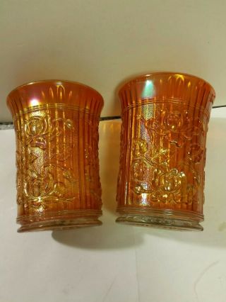 Set Of 2 Vintage Imperial Carnival Glass Marigold Lustre Rose Tumblers Euc