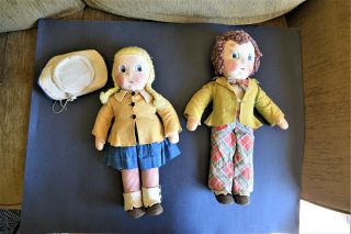 Rare Pair 16 " Antique Madame.  Alexander Susie Q & Bobby Q 1938 Cloth Dolls Nr