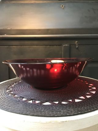 Vintage Anchor Hocking 11 - 1/2” Royal Ruby Red Large Salad Bowl