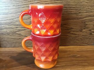 2 Vintage Anchor Hocking Fire King Coffee Cups Mugs Kimberly Diamond Pattern