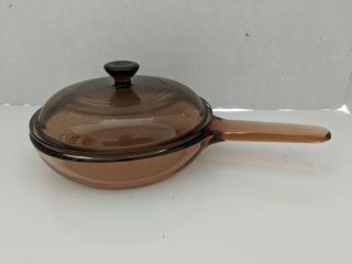 Corning Ware Vision Skillet Amber Glass 7 Inch Waffle Bottom Frying Pan W/lid
