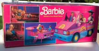 Vintage Mattel 1989 Barbie Western Fun Motor Home Camper W/ Box