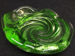 green Vaseline glass divided relish tray dish uranium ashtray coaster glow neon 3