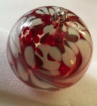Hand Blown Glass Ball Sphere Globe Christmas Ornament Transparent Red 4”