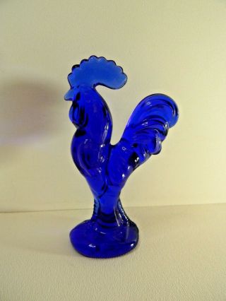 Cobalt Blue Glass Standing Rooster Figure Chicken Paperweight 4 1/2 X 2 3/4 "