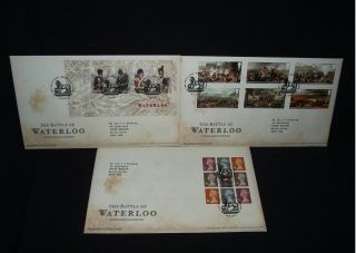 Gb First Day Covers 2015 The Battle Of Waterloo Set Of 3 With Waterloo Cancel