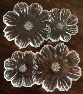 Vintage Pair Pressed Clear Glass Flower Shaped Plate Serving Tray